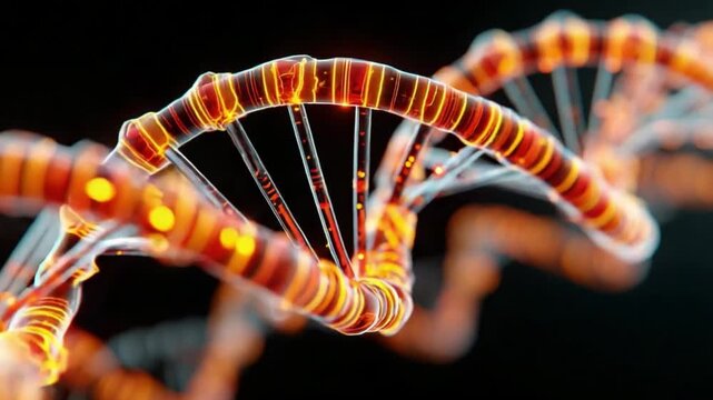 DNA strand - The essence of life revealed: an illuminated helix of genetic code shines against a darkened backdrop, symbolizing the core of biological structure and life's complexities.
