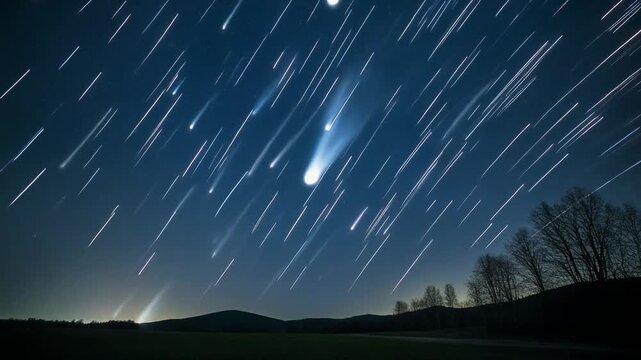 Celestial Spectacle of Falling Stars in the Night Sky.