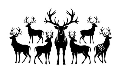 Fototapeta premium set of deer silhouettes