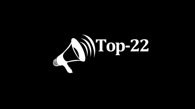 Top 22 Ranking Announcement, Top 22 Ranking and Best Of List on black background. Top 22 Celebration icon animation.