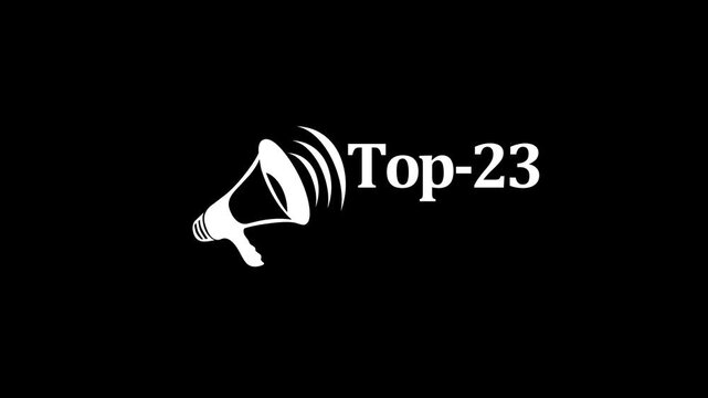 Top 23 Ranking Announcement, Top 23 Ranking and Best Of List on black background. Top 23 Celebration icon animation.