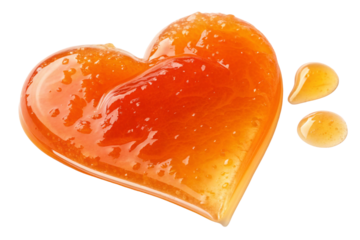 transparent vivid orange gel. smear paint isolated on transparent background. heart shape
