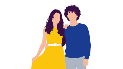 Fototapeta premium Flat Vector Illustration of Young Couple Standing Together on White Background in Faceless Minimalist Style