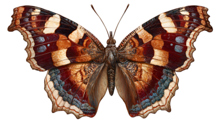 Intricate brown and orange butterfly with detailed wing patterns, isolated. isolated on white background