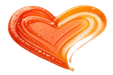 transparent vivid orange gel. smear paint isolated on transparent background. heart shape