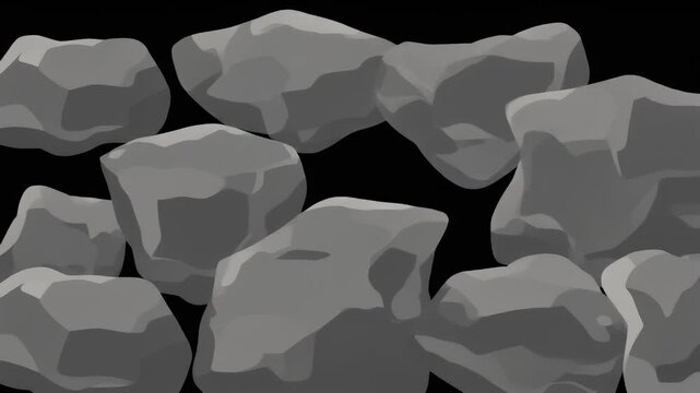 Gray, stylized rock formations on black background