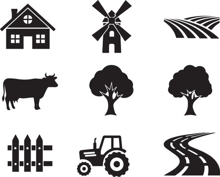 Rural Farm and Countryside Icons house home