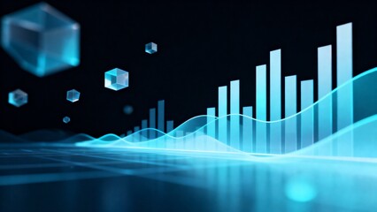 Abstract glowing blue digital data analysis with graphs and cubes