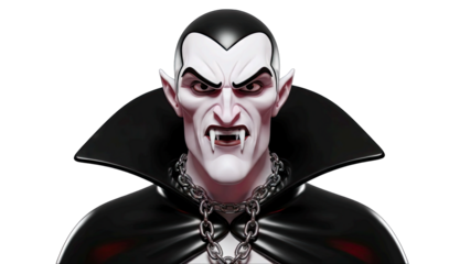Cartoon Dracula with Fangs and Cape, Isolated