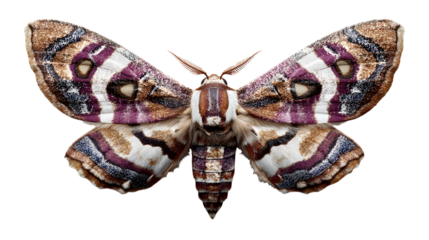 Exotic moth with intricate colorful wing patterns isolated on a white background isolated on white background