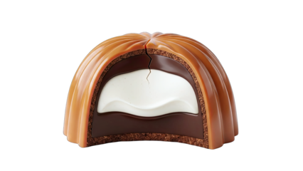 Cut-away Caramel Dessert with Layers on White