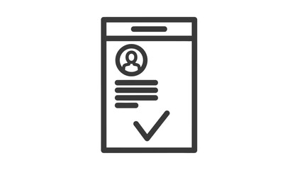 Verified Document Icon. Approved Profile Form with Check Mark Line Illustration for Registration or Confirmation