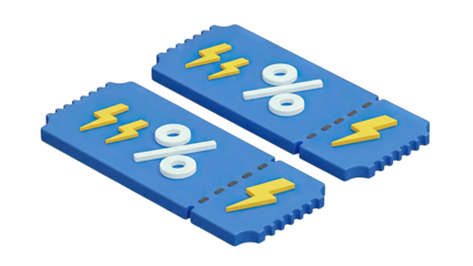 Discount Coupons with Lightning and Percentage Symbol