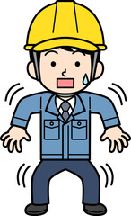 身震いするヘルメットをかぶった現場監督の男性