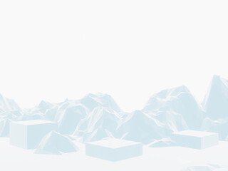 Fototapeta premium Light blue low polygon ice mountain. Winter podium