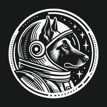 German Shepherd astronaut dog in a space suit emblem vector.