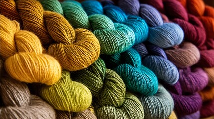 Colorful blue and yellow balls of wool and green yarn are reminiscent of fresh, ripe fruit like watermelon and melon