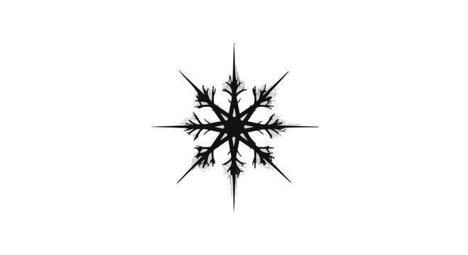 Intricate black snowflake silhouette on a clean white background, symbolizing winter and cold.