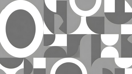 Abstract geometric pattern with circles and squares in shades of gray