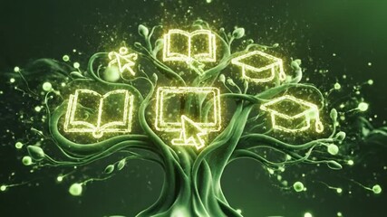 Digital Tree of Knowledge Symbolizing Online Education and Learning Growth.