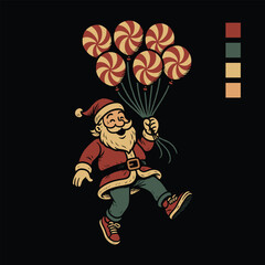 Vintage Santa Candy Balloon Ride - Retro Christmas Graphic Tee Design