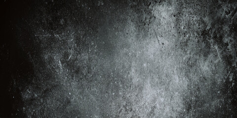 A wide panoramic shot of a distressed and grungy gray concrete wall texture for graphic design, architecture concepts.