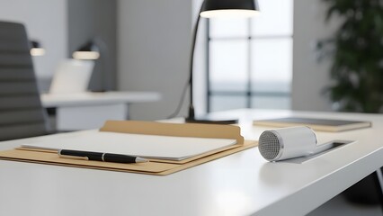 Professional business office desk setup with modern technology and a clean workspace for productivity and success