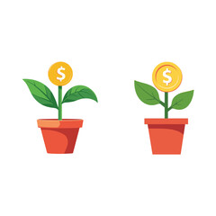Investment Success Symbol Illustration Coin Plant Growing in Clay Pot