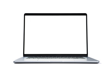 Laptop with blank empty white screen isolated on white background