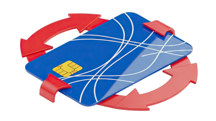 Credit Card Circulating with Arrows on White Background