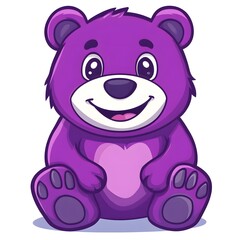 Fototapeta premium Cartoon illustration depicts a cheerful purple teddy bear with a heart shape on its chest