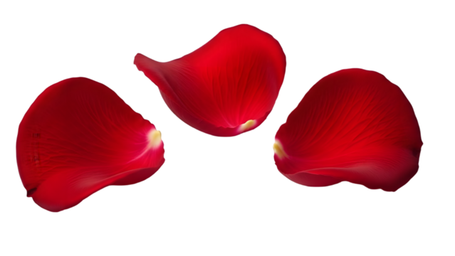 Three red rose petals floating isolated on transparent background - Powered by Adobe