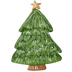 Watercolor Christmas Tree With Star