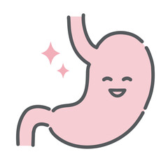 健康で元気な胃のキャラクターイラスト（正常・消化機能）