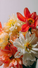 Colourful Daisiesred and orange gerbera, tuberose and gold mums flowers bouquet isolated on a pure white backgroundflower


