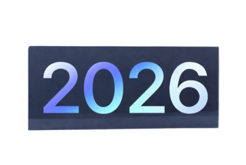 Modern gradient 2026 text on a sleek rectangular sign display