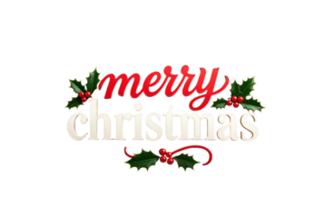 Festive merry christmas text with traditional holly decorations graphic