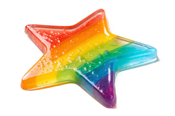 transparent vivid rainbow gel. smear paint isolated on transparent background. star shape