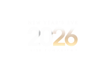 New year's eve 2026 title with modern white and gold numbers