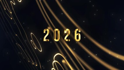 Elegant New Year 2026 Celebration with Gold and Black Festive Lights and Confetti – background animation, animated, motion, abstract, loop