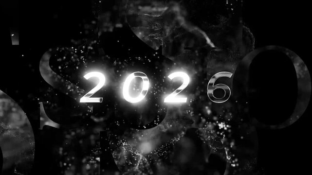 Elegant New Year 2026 Celebration with Gold and Black Festive Lights and Confetti &ndash; background animation, animated, motion, abstract, loop