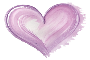 purple acrylic smear paint isolated on transparent background. heart shape