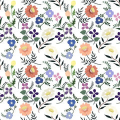 Vector hand drawing seamless pattern, Daisy petal spring flower blossom,  abstract floral drawn on white background for fashion fabric textiles printing, wallpaper and paper wrapping