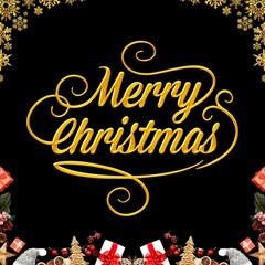 Merry Christmas and Happy New Year greeting card with golden shiny Christmas ball, fir tree branches and berries. Vector illustration.