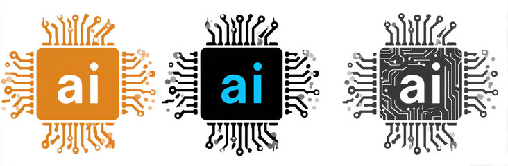 Abstract logo design featuring AI chip with letters AI in various colors, symbolizing technology and innovation. design showcases modern aesthetic with intricate circuit patterns