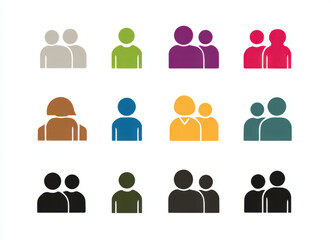 Stylized icons representing diverse groups of people various colors and styles, showcasing unity and collaboration. These icons can be used various design projects to symbolize teamwork