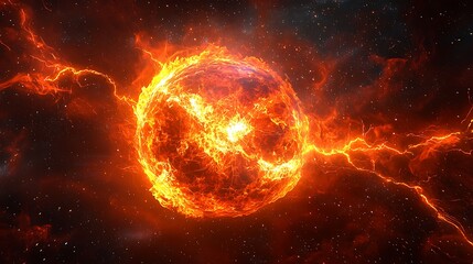 Obraz premium Burning sphere surrounded by cosmic flames high resolution picture