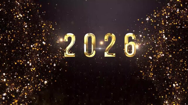 Elegant New Year 2026 Celebration with Golden Confetti and Festive Lights &ndash; background animation, animated, motion, abstract, loop
