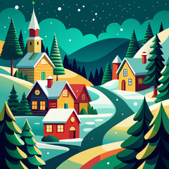 winter landscape with houses