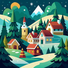 winter landscape with houses